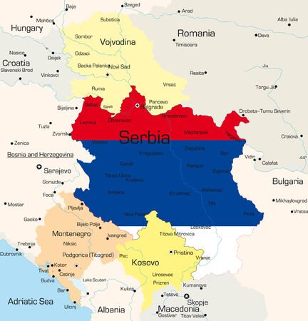 Abstract vector color map of Serbia country coloured by national flag のイラスト素材