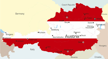 Abstract vector color map of Austria country coloured by national flag のイラスト素材