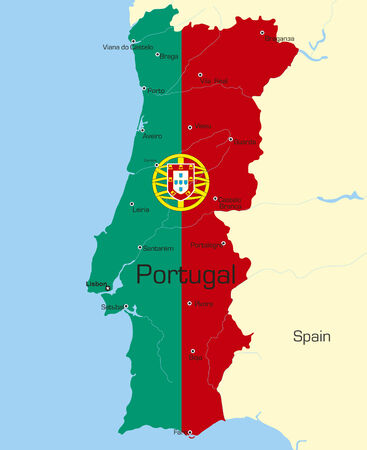 Abstract vector color map of Portugal country coloured by national flag のイラスト素材