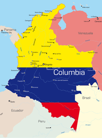 Abstract vector color map of Colombia country colored by national flagのイラスト素材