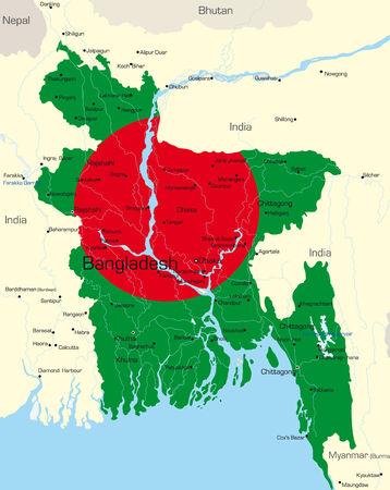Vector map of Bangladesh country colored by national flagのイラスト素材