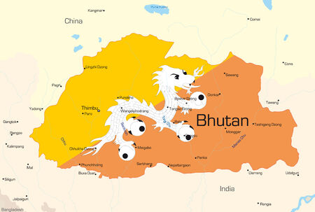 Vector map of Bhutan country colored by national flagのイラスト素材