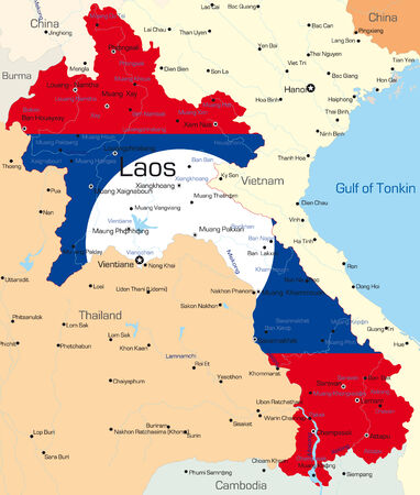 Vector map of Laos country colored by national flagのイラスト素材