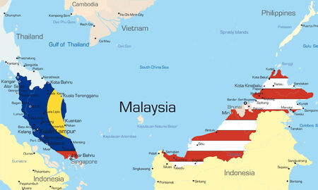 Vector map of Malaysia country colored by national flagのイラスト素材