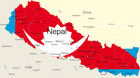 Vector map of Nepal country colored by national flagのイラスト素材