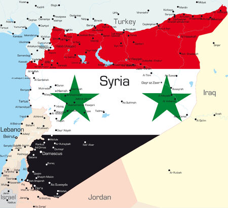 Abstract vector color map of Syria country colored by national flagのイラスト素材
