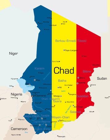 Abstract vector color map of Chad country colored by national flag
のイラスト素材