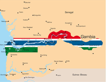 Abstract vector color map of Gambia country colored by national flagのイラスト素材