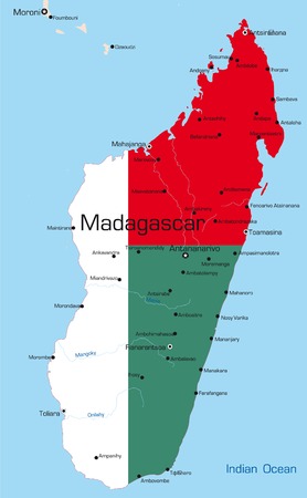 Abstract vector color map of Madagascar country colored by national flagのイラスト素材