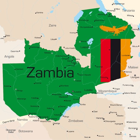 Abstract vector color map of Zambia country colored by national flag\rのイラスト素材