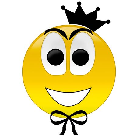 3d rendering happy smiley with crown and bow tieの写真素材