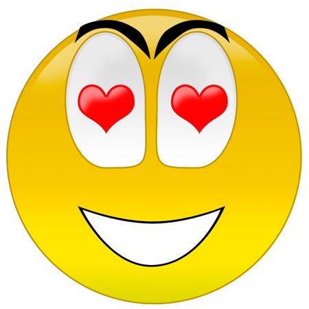 3d rendering happy smiley with love at eyesの写真素材