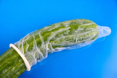 Cucumber in a condom ion blue whiteの写真素材
