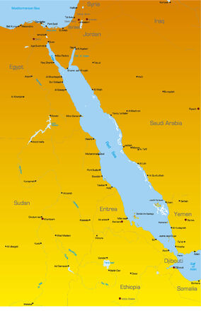 Vector color map of Red Sea region countriesのイラスト素材