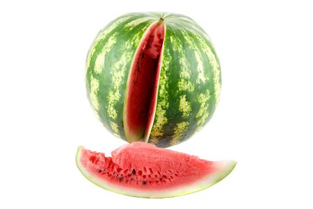 Ripe watermelon isolated on white background.の写真素材