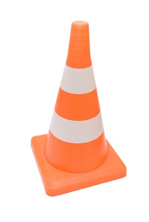 Brightly coloured traffic road cone isolated on white background
の写真素材
