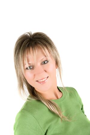 Young pretty blond woman with isolated on whiteの写真素材
