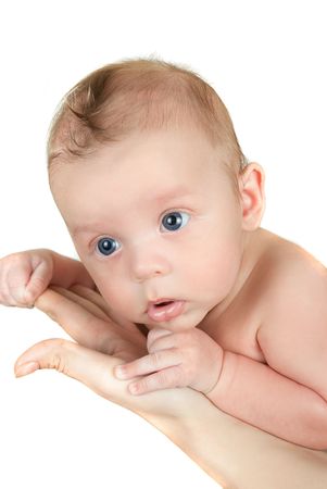  baby boy taken closeup isolated on white backgroundの写真素材