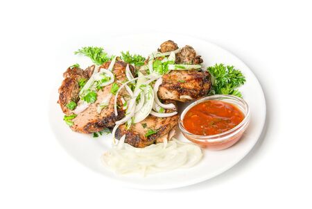 shish kebab isolated on white backgroundの写真素材