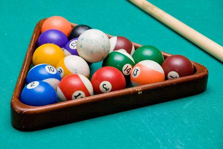 The Pool Billiards balls on a green tableの写真素材