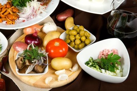 Set of cold snacks coolection dishの写真素材