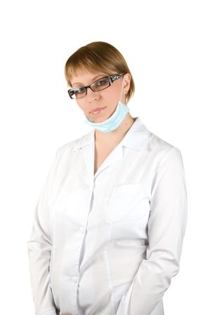 Closeup of a female healthcare professional nurse on a white
の写真素材