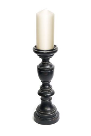 candlestick with candle isolated on a white backgroundの写真素材