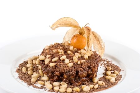 Chocolate risotto dessert isolated on a white backgroundの写真素材