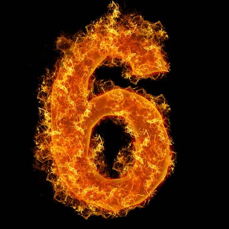 Fire number 6 on a black backgroundの写真素材