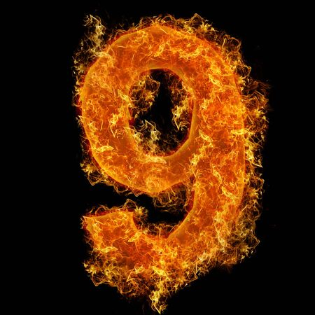 Fire number 9 on a black backgroundの写真素材
