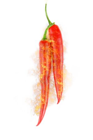 red hot chili peppers isolated on whiteの写真素材