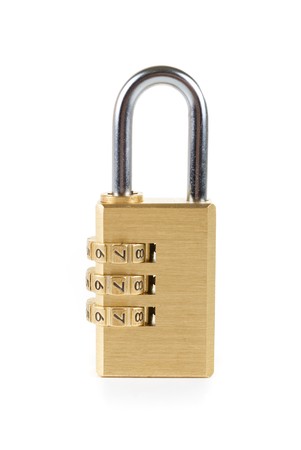 Close-up combination padlock isolated on white backgroundの写真素材
