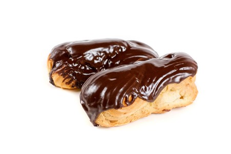 Chocolate Cream eclairs isolated on a white backgroundの写真素材