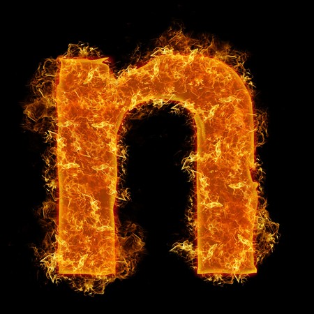 Fire small letter N on a black backgroundの写真素材
