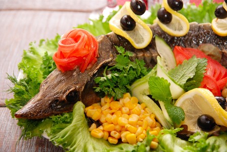 Prepared Sterlet with vegetables tasty dishの写真素材
