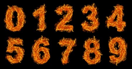 Fire numbers set on a black backgroundの写真素材