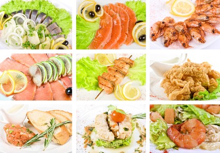 Set of different tasty fish dishの写真素材
