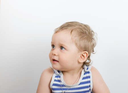 cute one year old boy studio portraitの写真素材