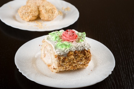 fresh baked cupcake on a wooden tableの写真素材