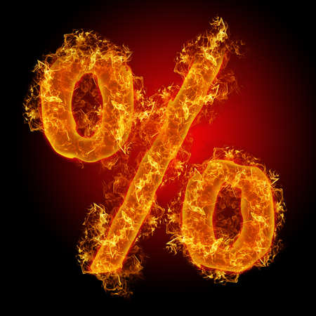 Fire sign Percent on a black backgroundの写真素材