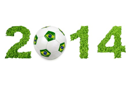 2014 text with soccer ball on whiteの写真素材