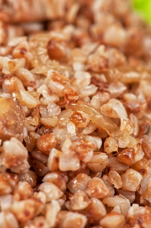 Russian traditional buckwheat with mushrooms and onionの写真素材