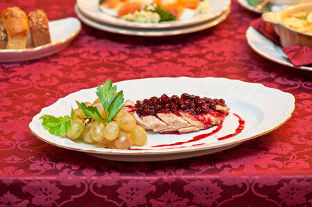 chicken breast meat with cranberry sauceの写真素材