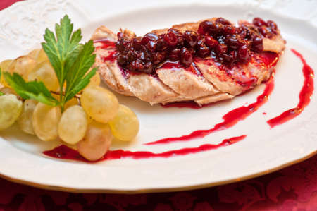 chicken breast meat with cranberry sauceの写真素材