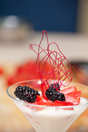 souffle from yogurt with strawberry and blackberryの写真素材