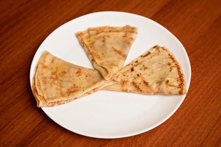 tasty pancakes closeup at plateの写真素材