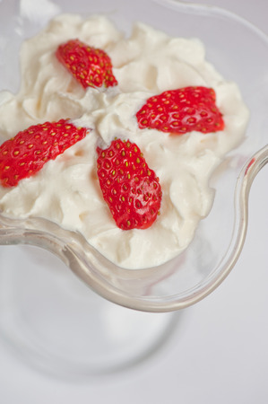 strawberry with cream closeup photoの写真素材
