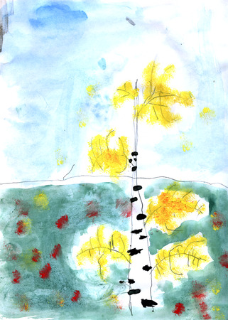 Kids drawing - tree - made by childの写真素材