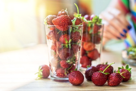 Fresh ripe strawberry in a glassの写真素材