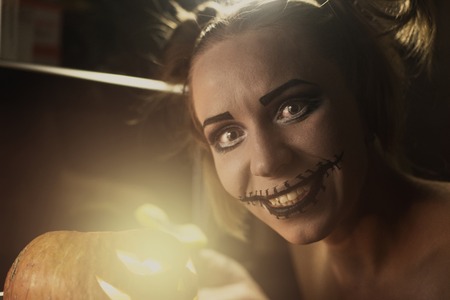Horrible girl with scary mouth and eyes